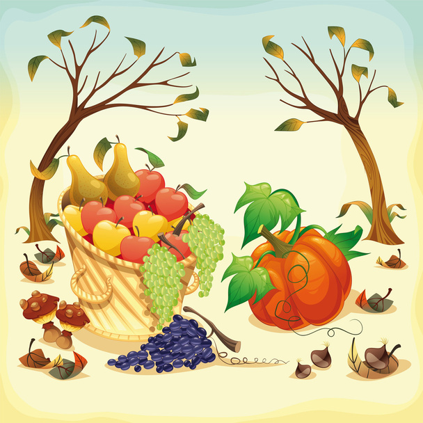 Fruit and vegetables in Autumn. - Vector, Image