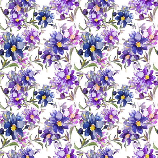 Watercolor seamless pattern from blue snowdrop - Photo, Image
