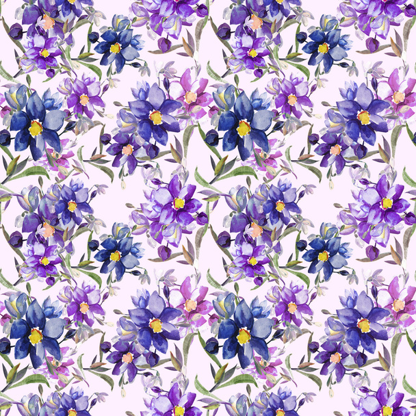 Watercolor seamless pattern from blue snowdrop - Foto, afbeelding