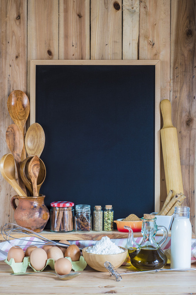 Chalkboard with copy space and pastry ingredients - Photo, Image