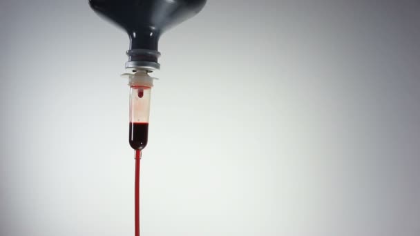 Κοντινό πλάνο για μετάγγιση αίματος σε λευκό φόντο - Πλάνα, βίντεο