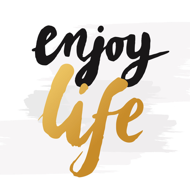 Hand getekende woord "Enjoy Life" in goud kleur. Vector inspirerende - Vector, afbeelding