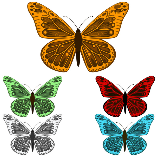Butterfly collection isolated on white background - Vector, imagen