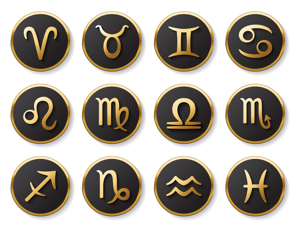 Zodiac kultainen merkkejä asetettu web ja tulostaa. Vektorisymboli
 - Vektori, kuva