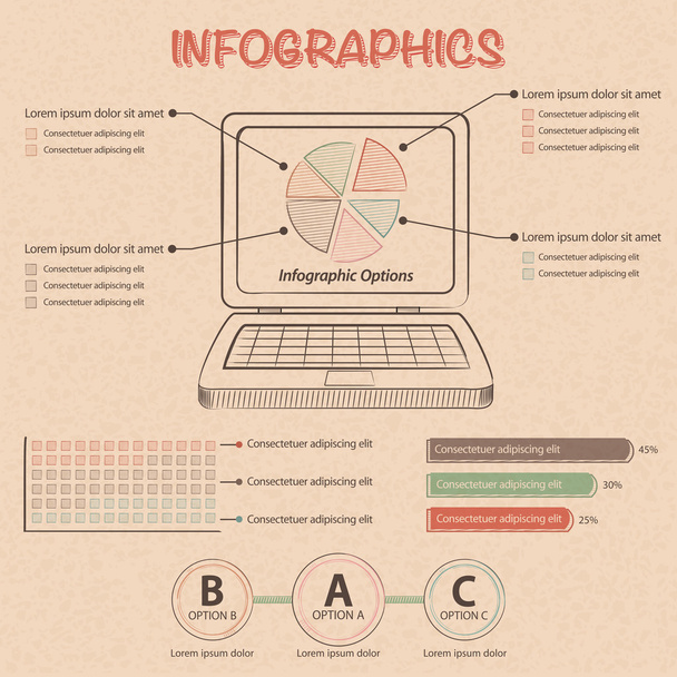 Infografik mit Laptop und Designelementen - Vektor, Bild