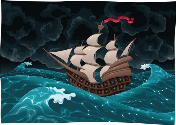 Galleon in the sea with storm. - Vector, Image