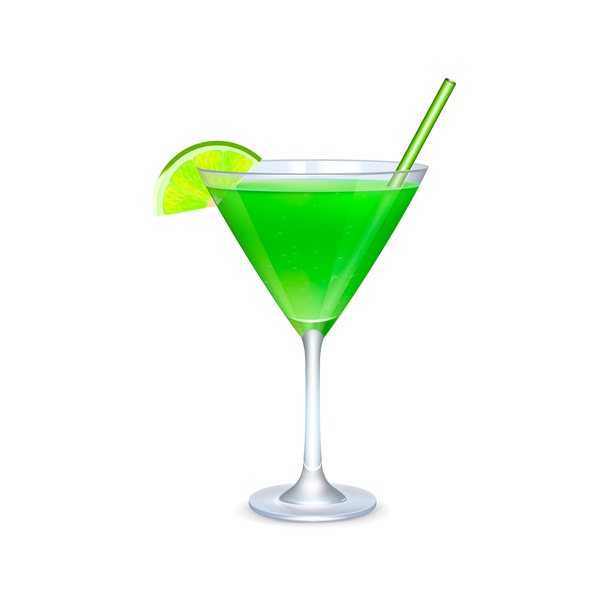 Martini glass with green cocktail - Διάνυσμα, εικόνα