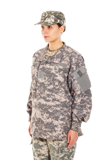 Menina - soldado no uniforme militar
 - Foto, Imagem