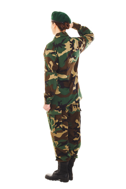 Dziewczyna żołnierza w mundurze wojskowym - Zdjęcie, obraz