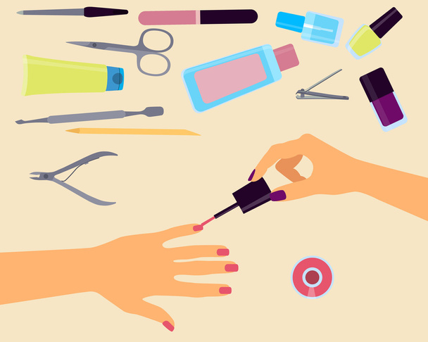 Top view of the workplace manicurist. Vector illustration - Vector, Image