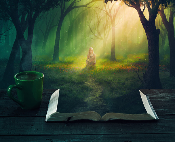 Reading in the forest - Photo, Image