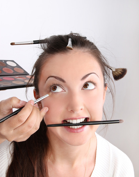Make-up artists apply makeup model - Foto, Imagem