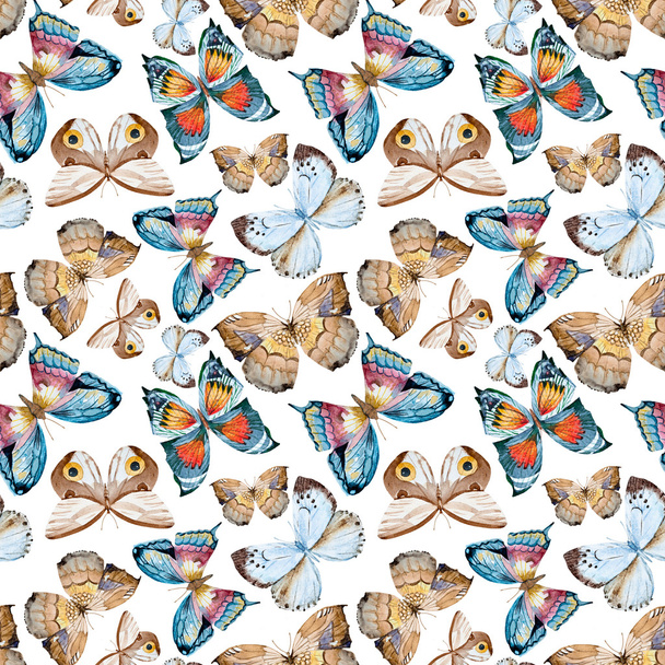 Watercolor raster butterfly pattern - Фото, изображение