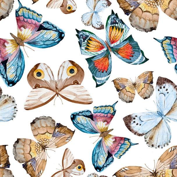 Watercolor raster butterfly pattern - Foto, afbeelding