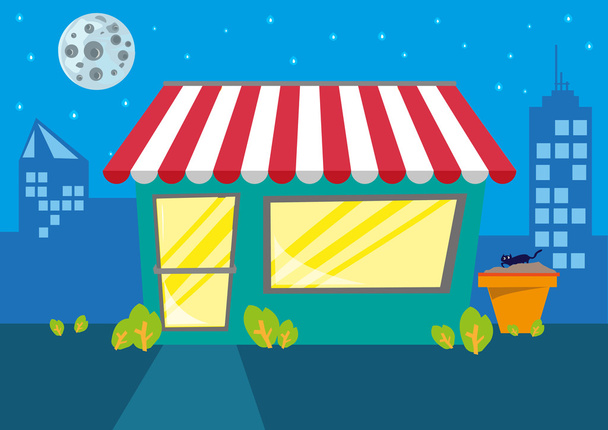 A Store or Restaurant at Night in the City. Editable Clip Art. - Vector, Image