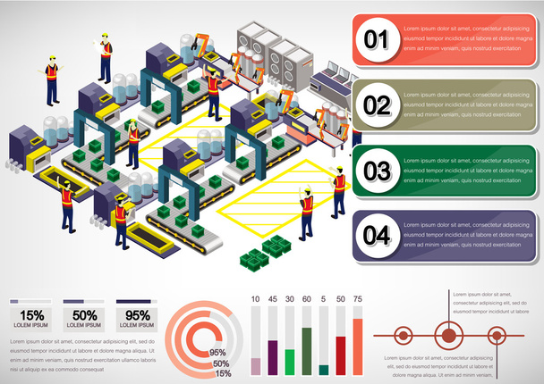 illustration of info graphic factory equipment concept in isometric 3D graphic - Вектор, зображення