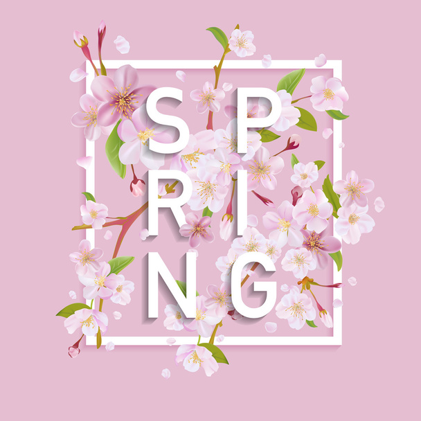 Floral Spring Graphic Design - - with Cherry Blossom Tree - Vector, imagen
