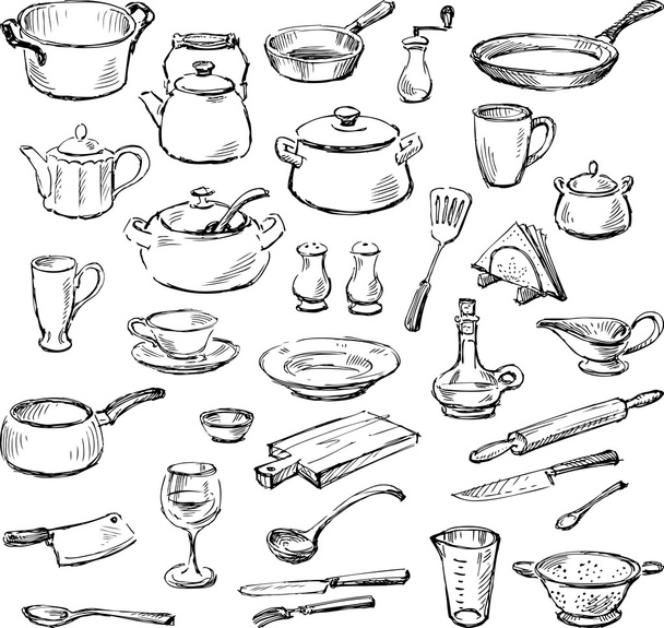 set of the kitchenware - Vektör, Görsel
