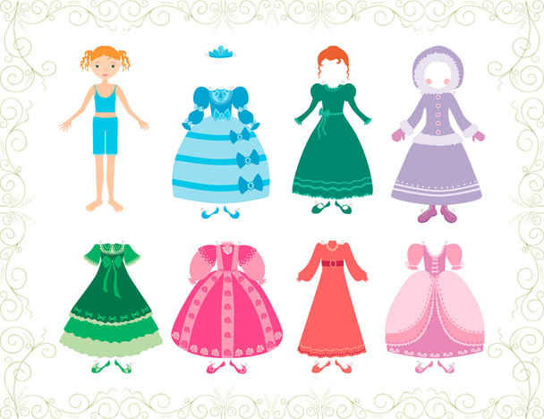 kleine Prinzessin und ihre Kleider - Vektor, Bild