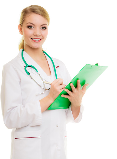 Vrouwelijke dokter in labjas met stethoscoop. Geneeskunde - Foto, afbeelding
