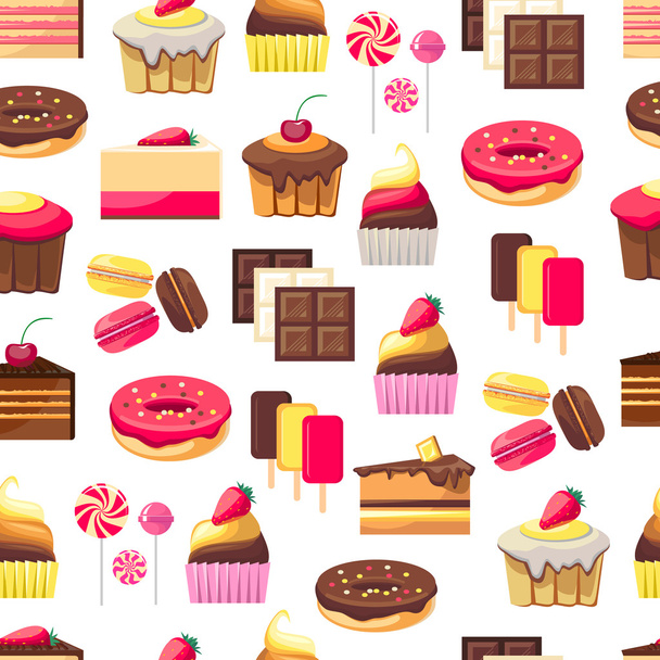 Seamless pattern with sweet dessert objects - Vector, Image