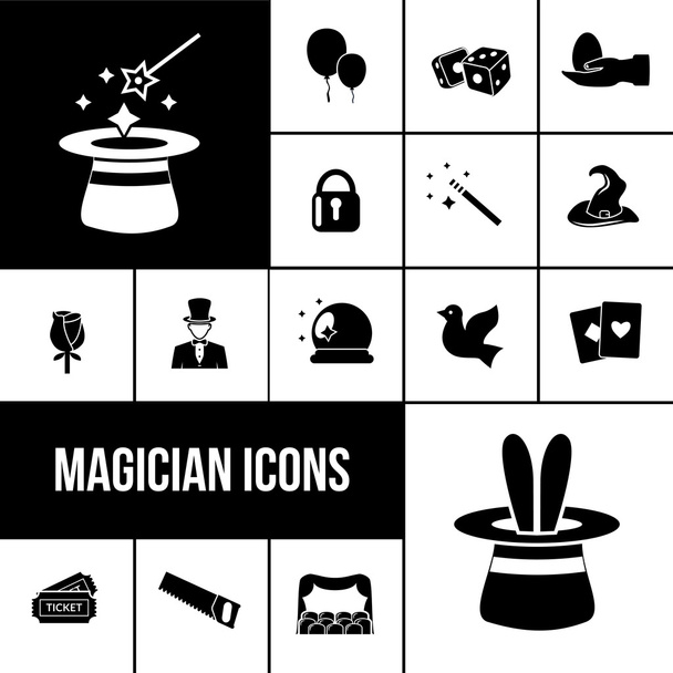 Magician icons black set - Vector, Image