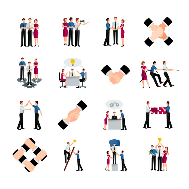 Conjunto de iconos de trabajo en equipo de color plano
 - Vector, Imagen