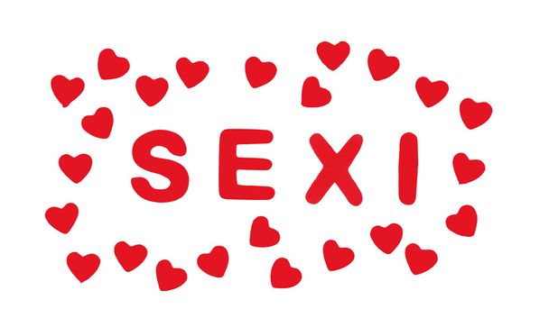 Título vermelho SEXI com corações no fundo branco, Valentine 's
  - Foto, Imagem