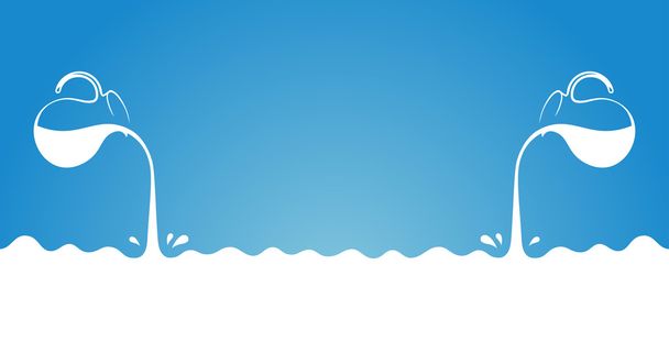 ミルクは、水差しからの流れ。スプレー ドロップと青色の背景に白い波 - ベクター画像