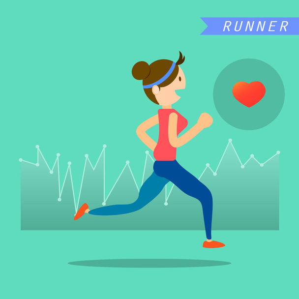 woman running with healthcare graph - Vector, Image