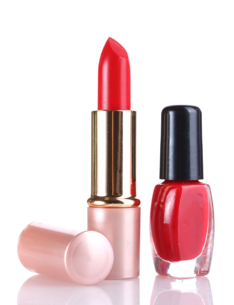 Red lipstick and nail polish isolated on white - Photo, image