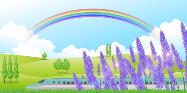 Shinkansen lavendel Hokkaido achtergrond - Vector, afbeelding