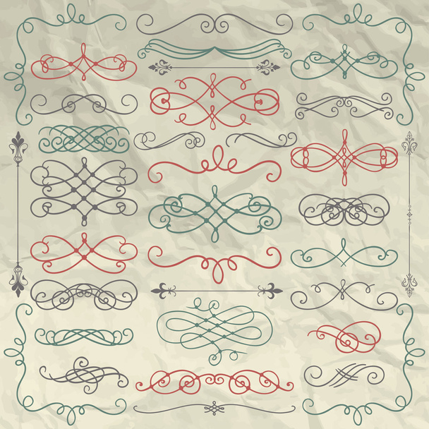 Vintage Hand Drawn Swirls Collection on Crumpled Paper - Vector, Image