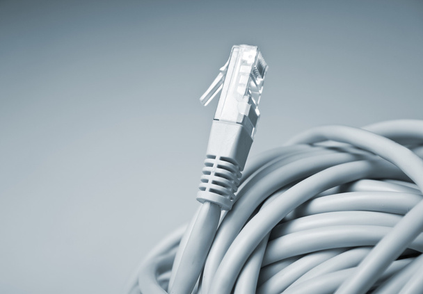 Horizontal side view of a grey network cable - Fotoğraf, Görsel