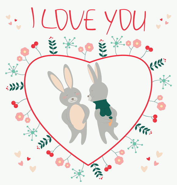 Te quiero. Te quiero. Tarjeta romántica con pareja amantes de los conejos illustratio
 - Vector, Imagen
