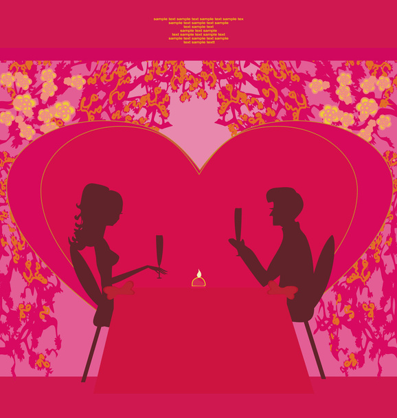 Young couple flirt and drink champagne - Vector, Image