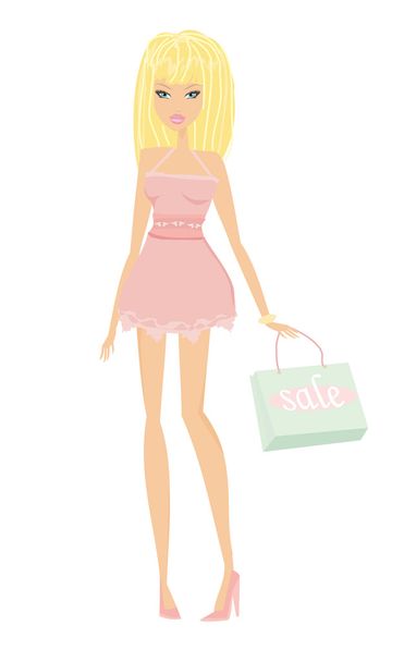 Cute sexy girls with shopping bag - Vector, Image