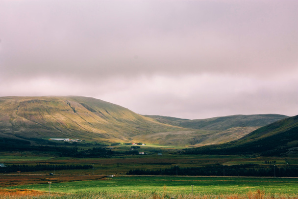 Islandský krajina zelené hory - Fotografie, Obrázek