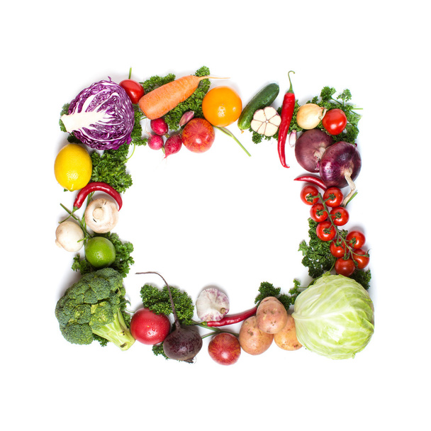 Moldura vegetal colorida, conceito de comida saudável
. - Foto, Imagem