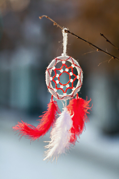 Dreamcatcher red and white colors. - Fotografie, Obrázek