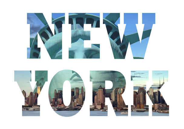New York city name - USA travel destination sign on white backgr - 写真・画像
