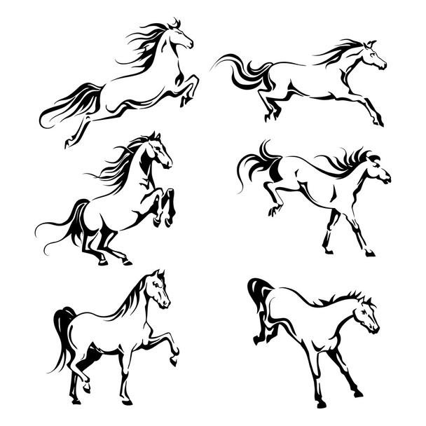Set with hand-drawing graphic of a running horses - Vektor, kép