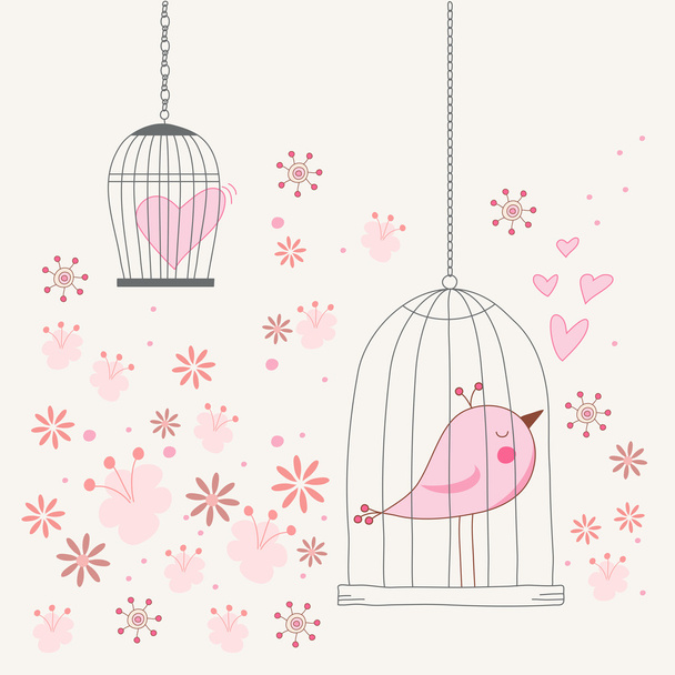 Bird singing about love in a locked cage - Vettoriali, immagini