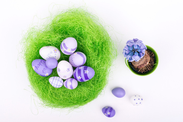easter eggs over white background - top view - Фото, изображение