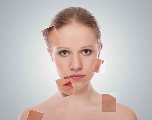 concept van cosmetische effecten, behandeling en zorg van de huid. gezicht van b - Foto, afbeelding