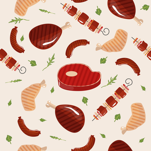 Grill Barbecue Meat Seamless Pattern - Vector, Image