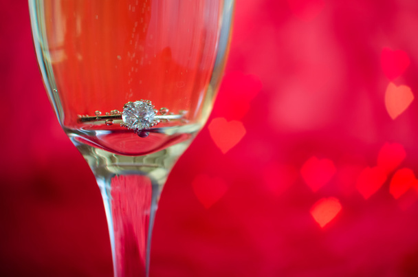 Proposal with ring in champagne glass - Photo, Image