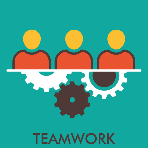 teamwork. mechanism. group working. cogwheel. Line icon with flat design elements. Flat icon. Flat Design. Icon concept. - ベクター画像
