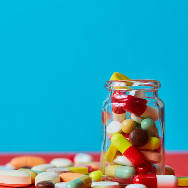 Close up of many colorful pills - Foto, imagen