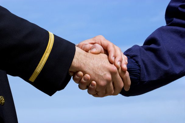 Handshaking pilot and airplane mechanic - Photo, Image
